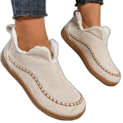 Comfortable Cream Ankle Boots for Women with Platform Closed Toe Fur Lined Casual Style