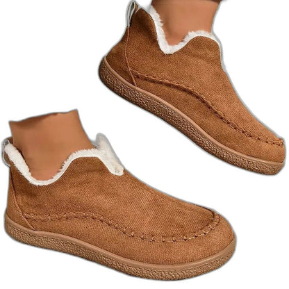 Comfortable Cream Ankle Boots for Women with Platform Closed Toe Fur Lined Casual Style