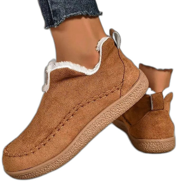 Comfortable Cream Ankle Boots for Women with Platform Closed Toe Fur Lined Casual Style