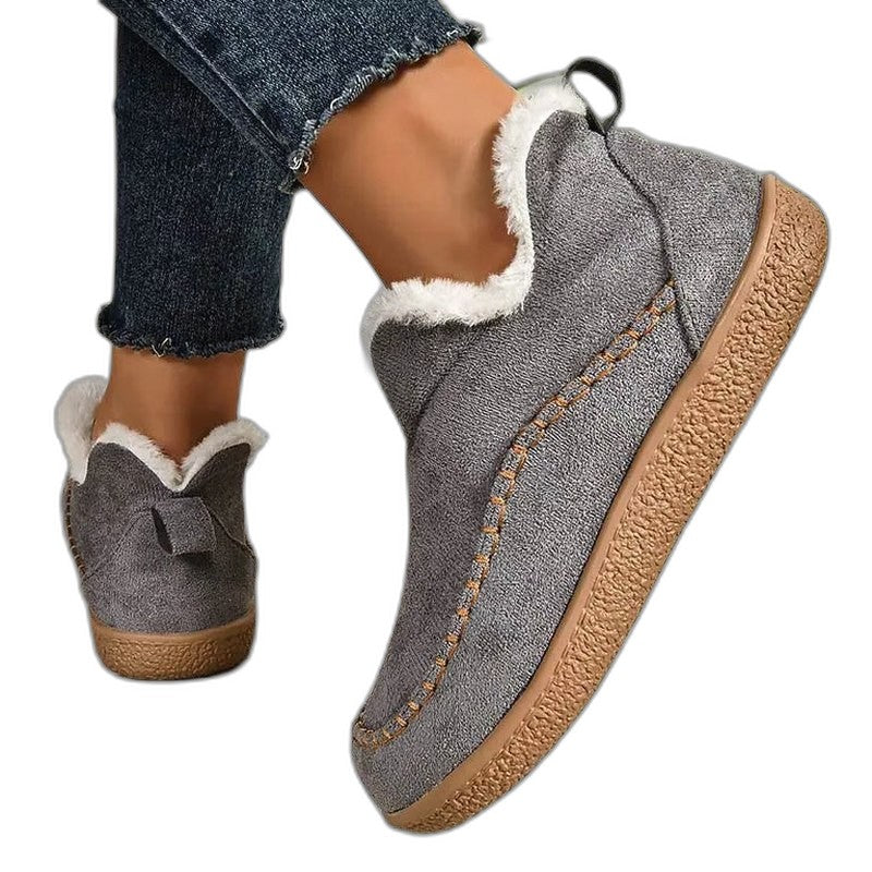 Comfortable Cream Ankle Boots for Women with Platform Closed Toe Fur Lined Casual Style