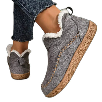 Comfortable Cream Ankle Boots for Women with Platform Closed Toe Fur Lined Casual Style