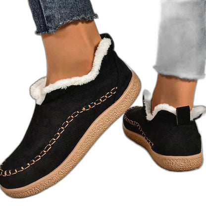 Comfortable Cream Ankle Boots for Women with Platform Closed Toe Fur Lined Casual Style
