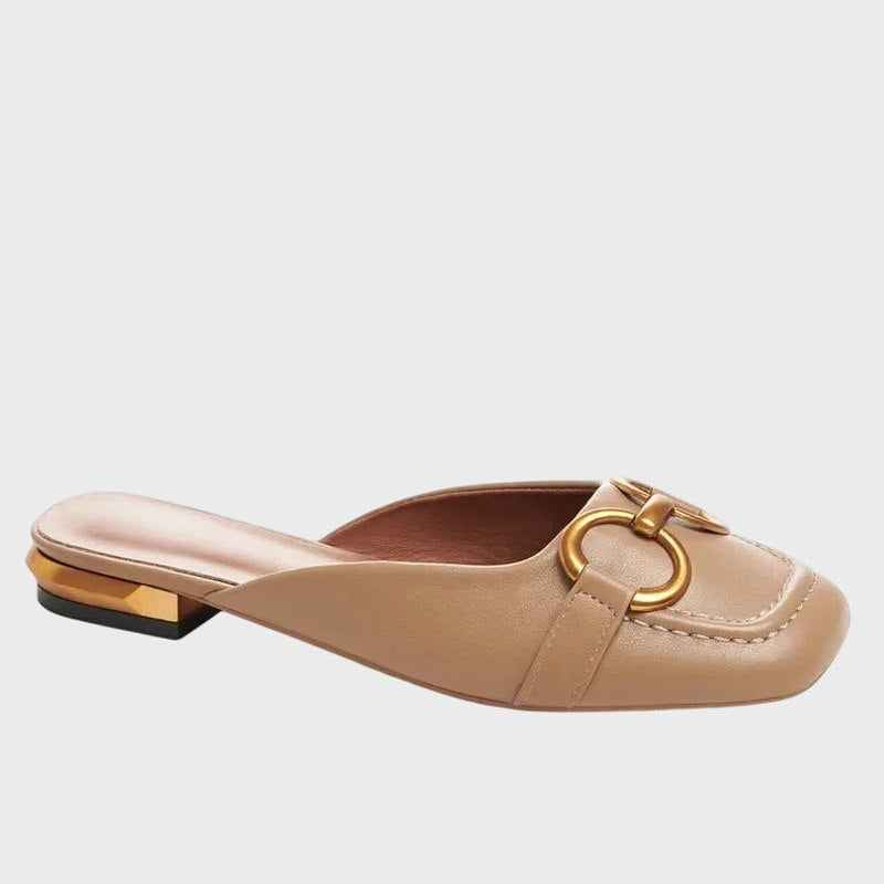 Comfortable Cream Ballet Flats for Women with Closed Toe Buckle Casual Style