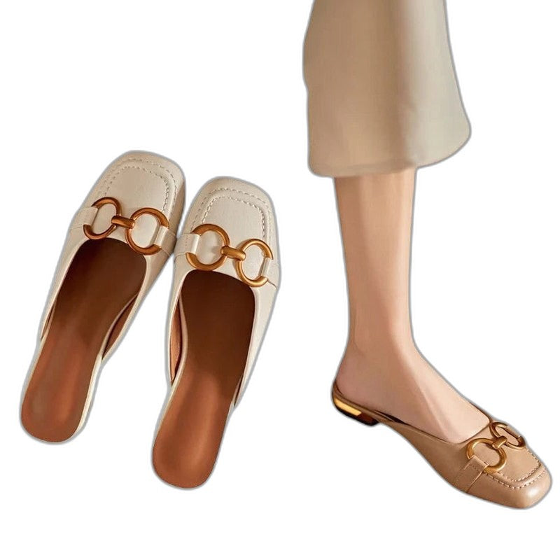 Comfortable Cream Ballet Flats for Women with Closed Toe Buckle Casual Style