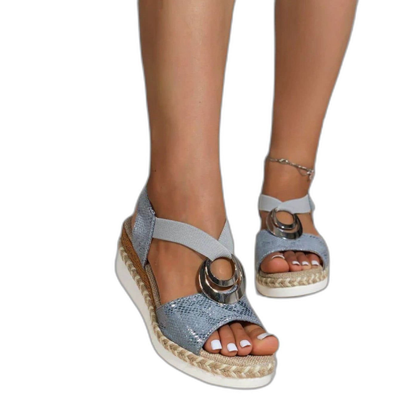 Comfortable Cream Espadrilles for Women with Platform Ankle Strap Open Toe Buckle Casual Style
