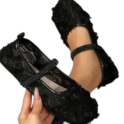 Comfortable Cream Lace Mary Jane Shoes for Women with Closed Toe Casual Style