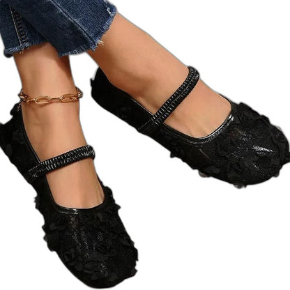Comfortable Cream Lace Mary Jane Shoes for Women with Closed Toe Casual Style