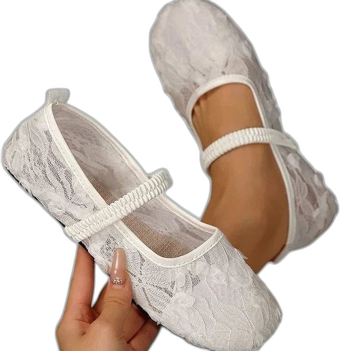 Comfortable Cream Lace Mary Jane Shoes for Women with Closed Toe Casual Style