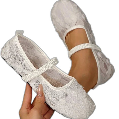 Comfortable Cream Lace Mary Jane Shoes for Women with Closed Toe Casual Style