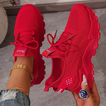 Comfortable Cream Mesh Sneakers for Women with Platform Closed Toe Lace Up Casual Style