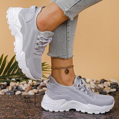 Comfortable Cream Mesh Sneakers for Women with Platform Closed Toe Lace Up Casual Style