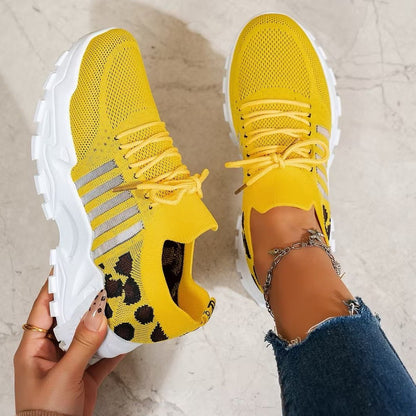 Comfortable Cream Mesh Sneakers for Women with Platform Closed Toe Lace Up Casual Style