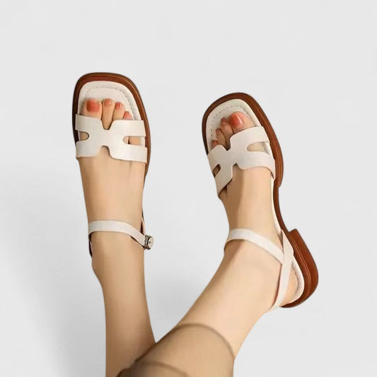 Comfortable Cream Sandals for Women with Ankle Strap Open Toe Casual Style