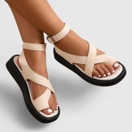 Comfortable Cream Sandals for Women with Platform Ankle Strap Open Toe Casual Style