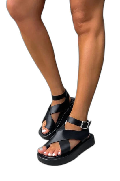 Comfortable Cream Sandals for Women with Platform Ankle Strap Open Toe Casual Style
