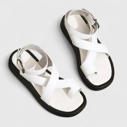 Comfortable Cream Sandals for Women with Platform Ankle Strap Open Toe Casual Style