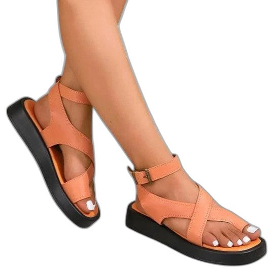 Comfortable Cream Sandals for Women with Platform Ankle Strap Open Toe Casual Style