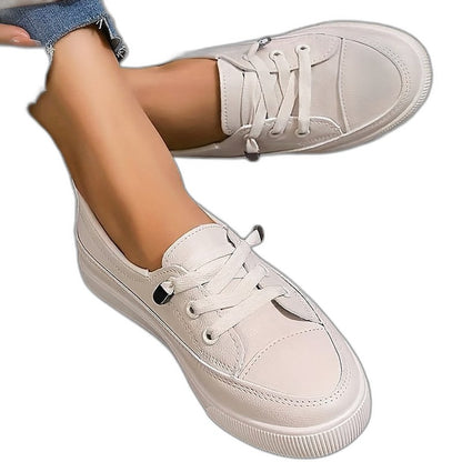 Comfortable Cream Sneakers for Women with Closed Toe Lace Up Casual Style