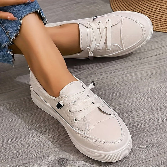 Comfortable Cream Sneakers for Women with Closed Toe Lace Up Casual Style