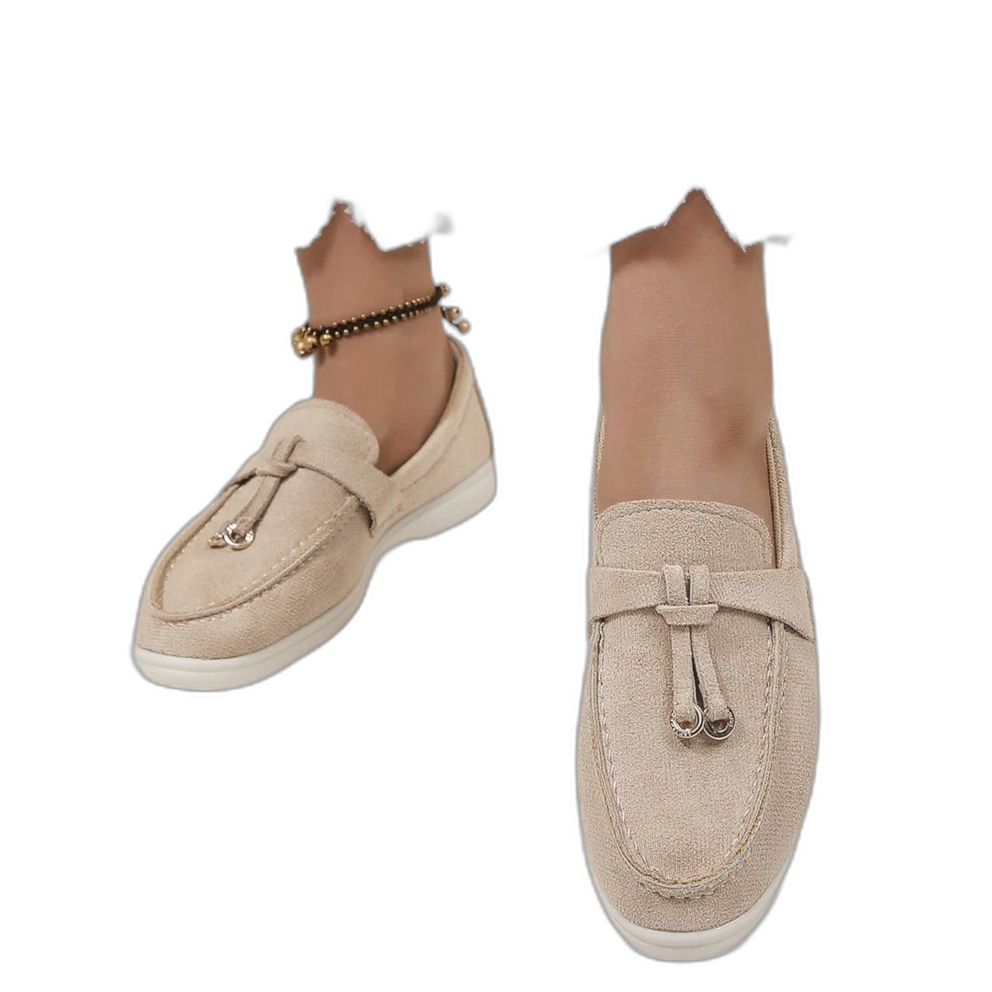 Comfortable Cream Suede Loafers for Women with Closed Toe Casual Style