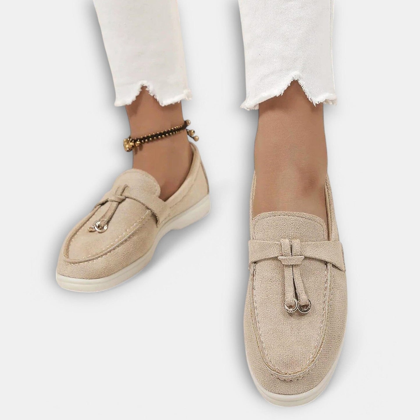 Comfortable Cream Suede Loafers for Women with Closed Toe Casual Style