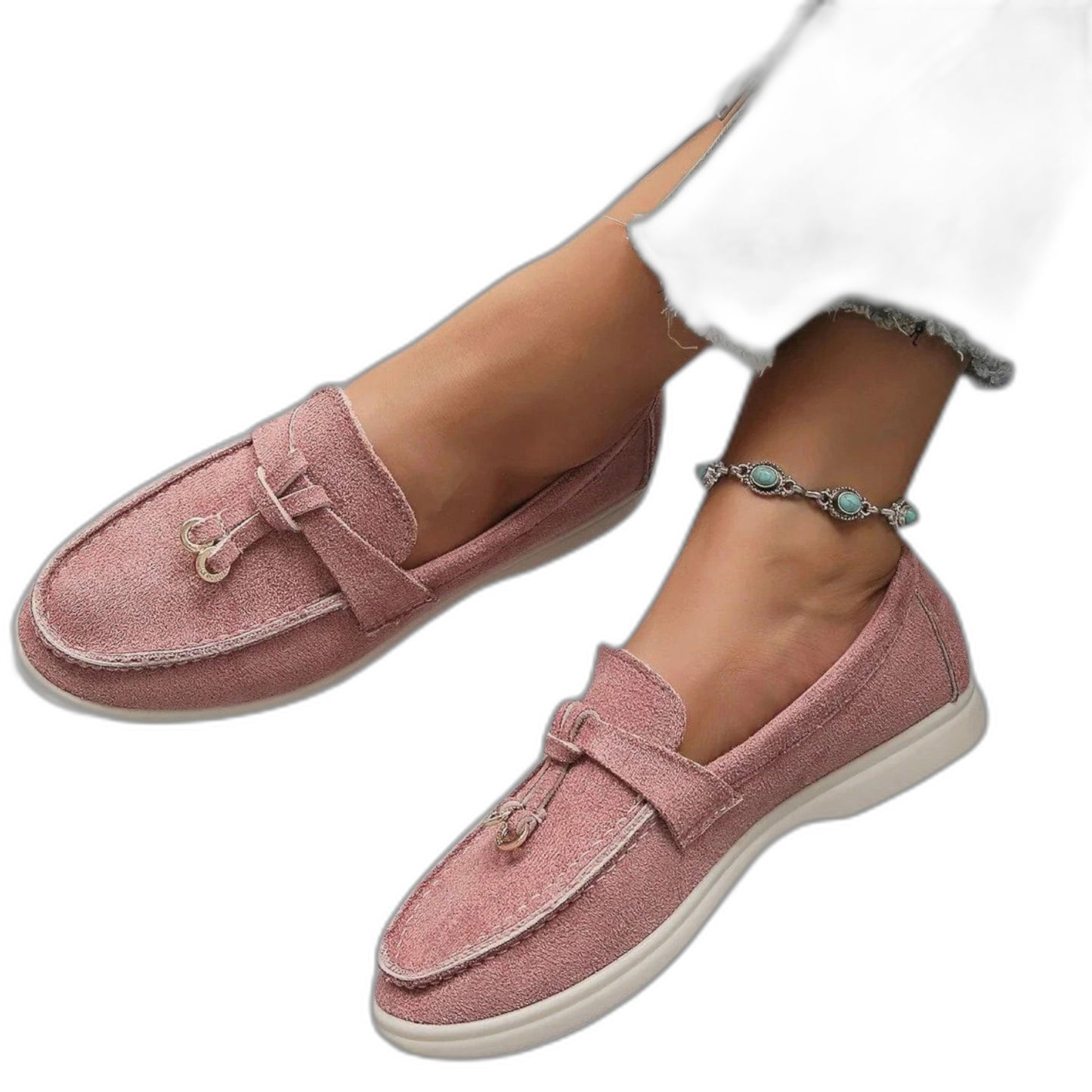 Comfortable Cream Suede Loafers for Women with Closed Toe Casual Style