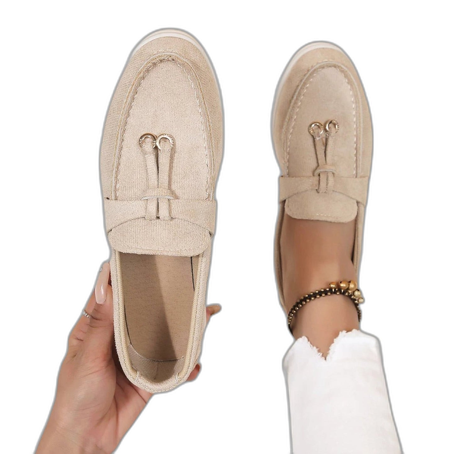 Comfortable Cream Suede Loafers for Women with Closed Toe Casual Style