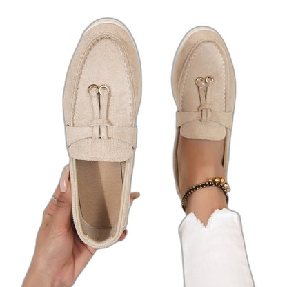 Comfortable Cream Suede Loafers for Women with Closed Toe Casual Style