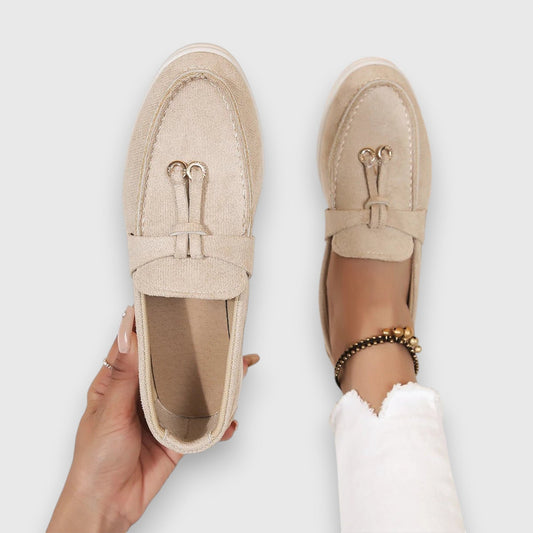 Comfortable Cream Suede Loafers for Women with Closed Toe Casual Style