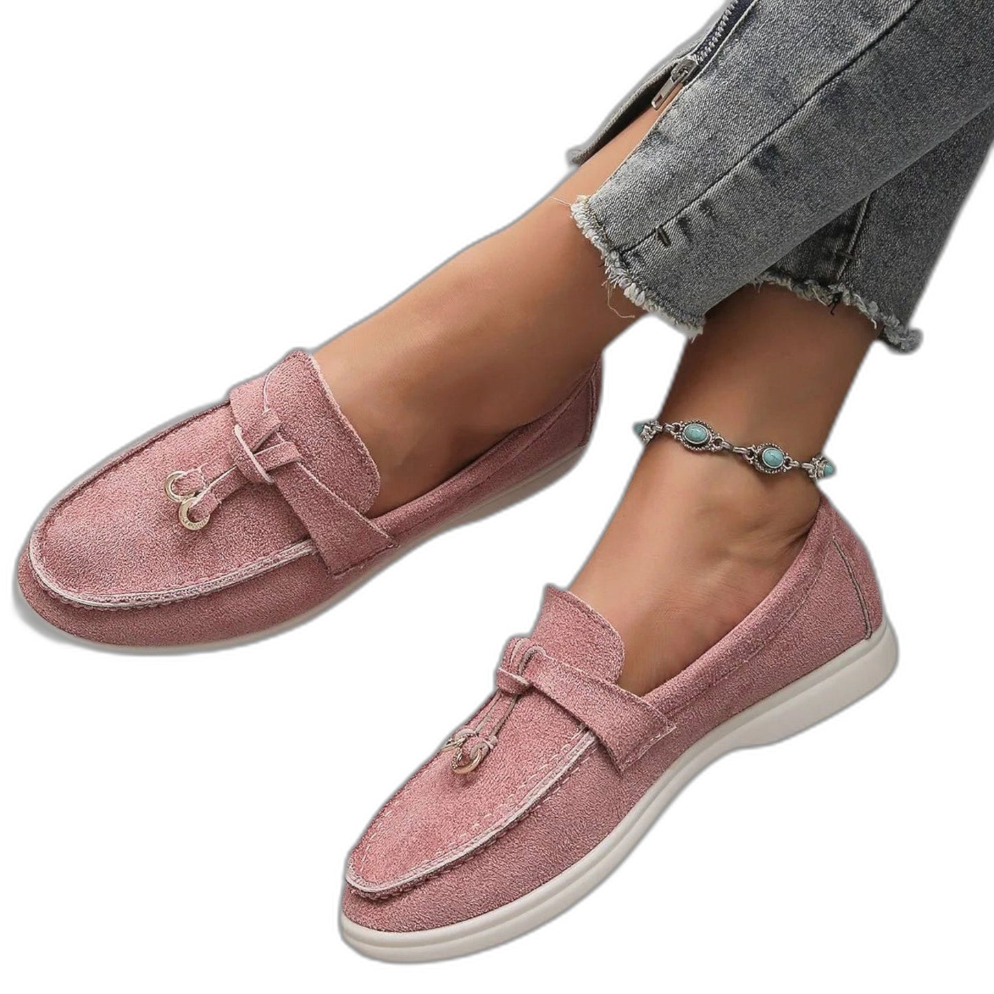 Comfortable Cream Suede Loafers for Women with Closed Toe Casual Style