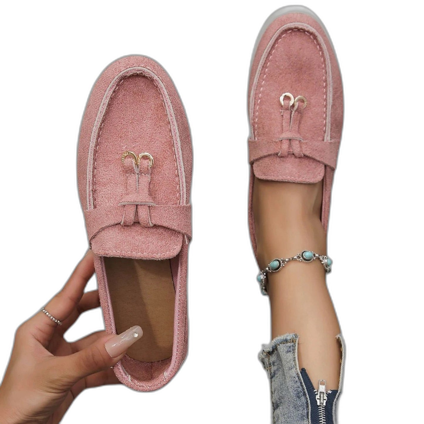 Comfortable Cream Suede Loafers for Women with Closed Toe Casual Style