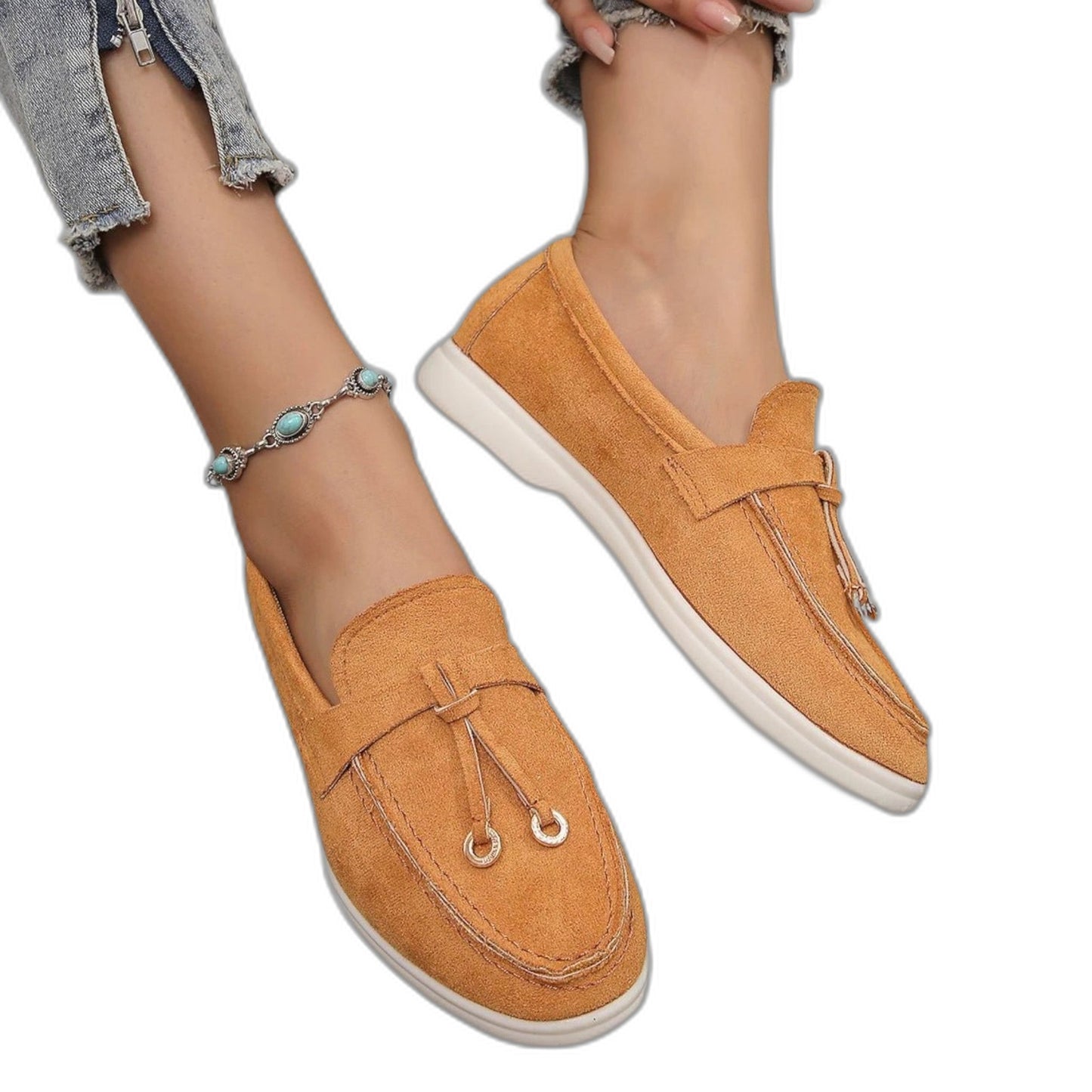 Comfortable Cream Suede Loafers for Women with Closed Toe Casual Style
