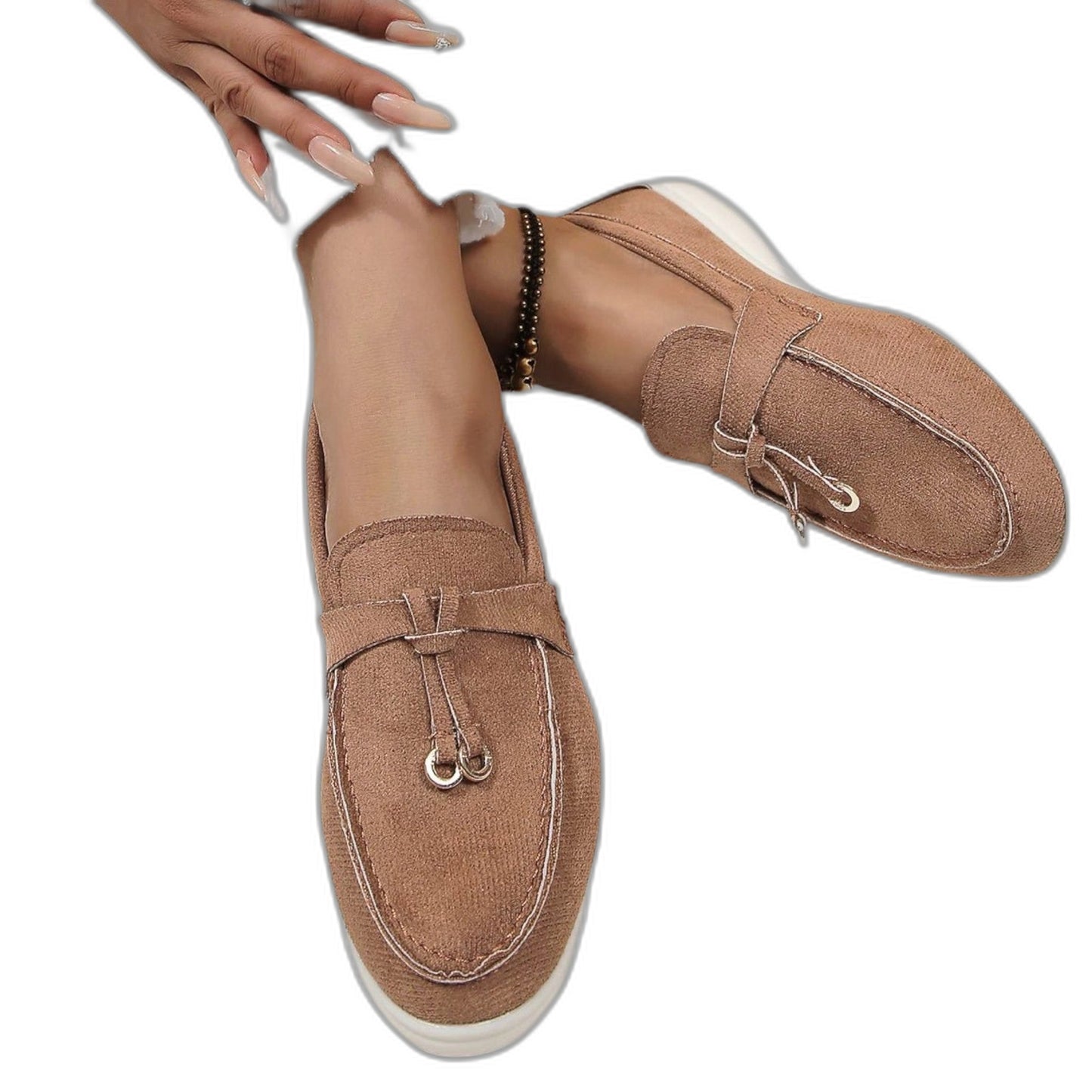 Comfortable Cream Suede Loafers for Women with Closed Toe Casual Style