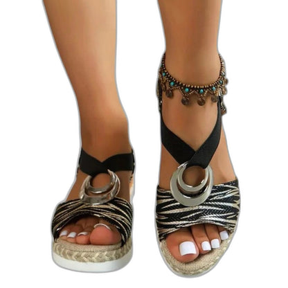 Comfortable Cream Wedge Sandals for Women with Platform Ankle Strap Open Toe Casual Style