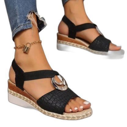 Comfortable Cream Wedge Sandals for Women with Platform Ankle Strap Open Toe Casual Style