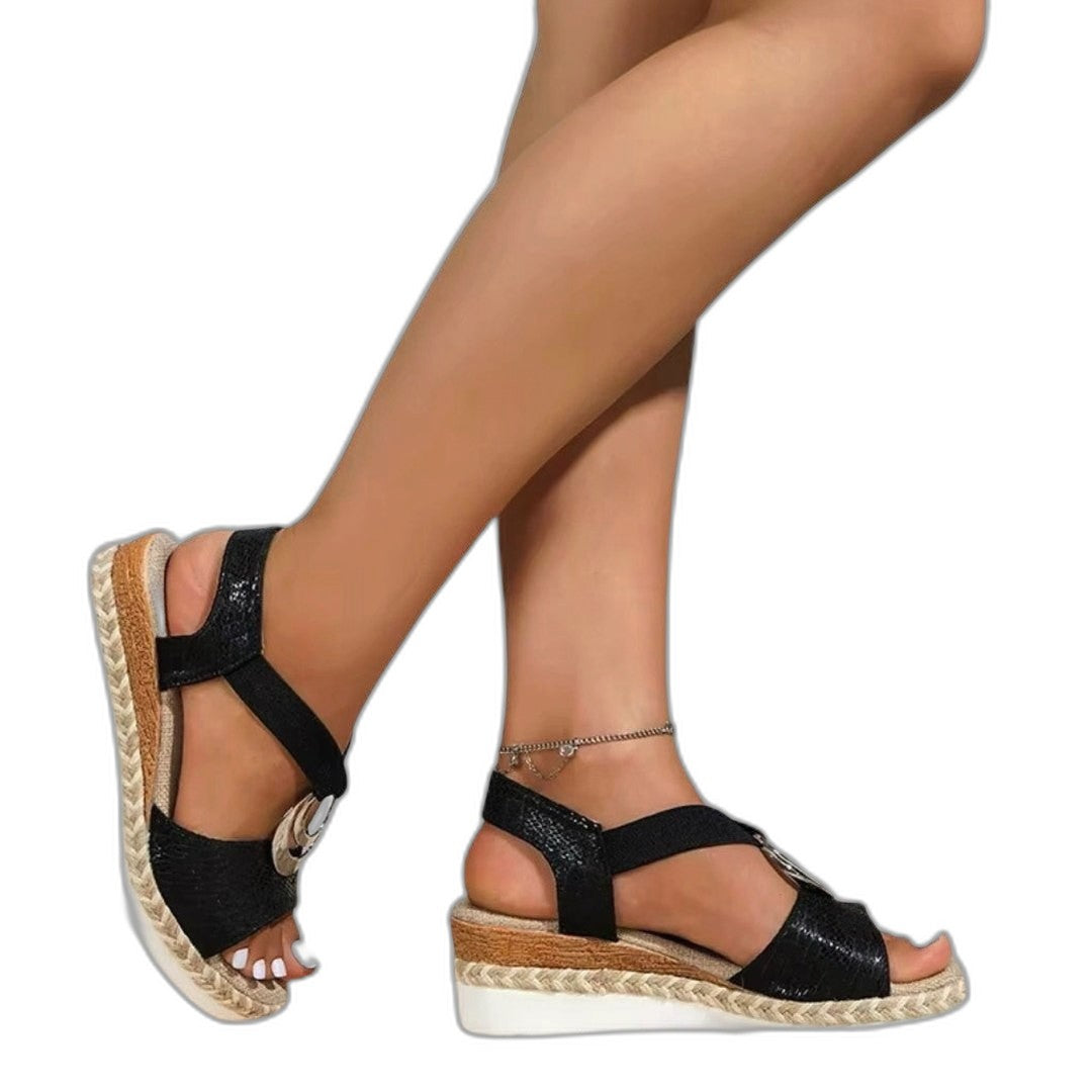 Comfortable Cream Wedge Sandals for Women with Platform Ankle Strap Open Toe Casual Style