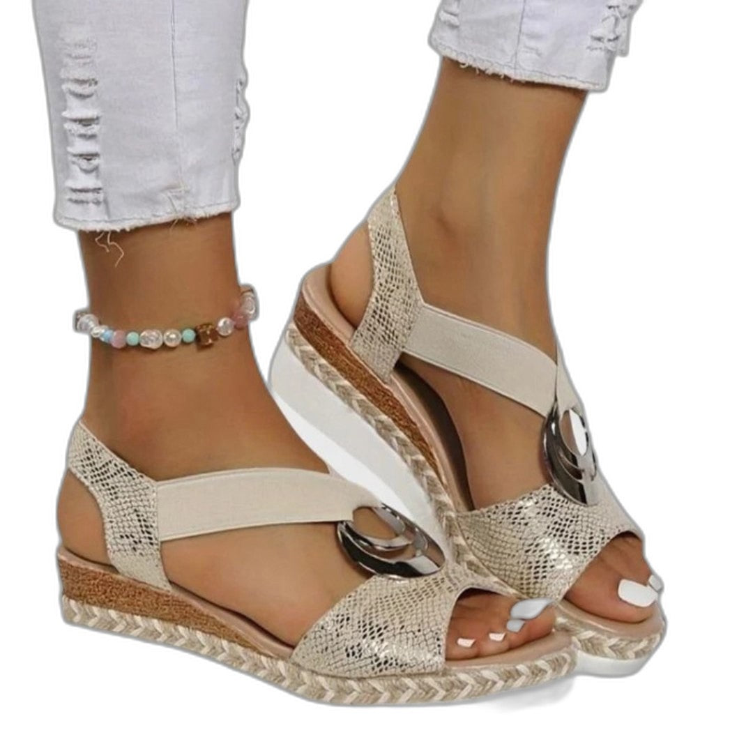 Comfortable Cream Wedge Sandals for Women with Platform Ankle Strap Open Toe Casual Style