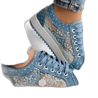 Comfortable Floral Sneakers for Women with Closed Toe Lace Up Casual Style