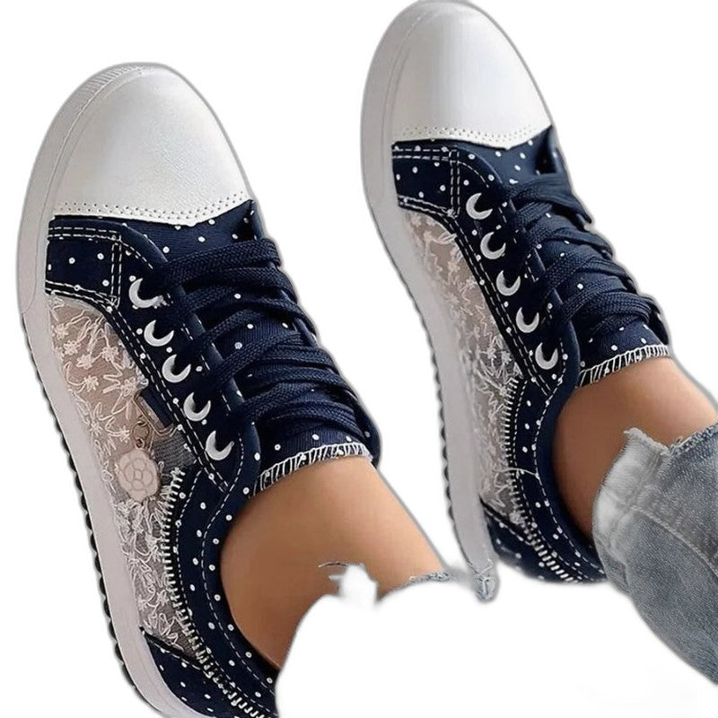 Comfortable Floral Sneakers for Women with Closed Toe Lace Up Casual Style