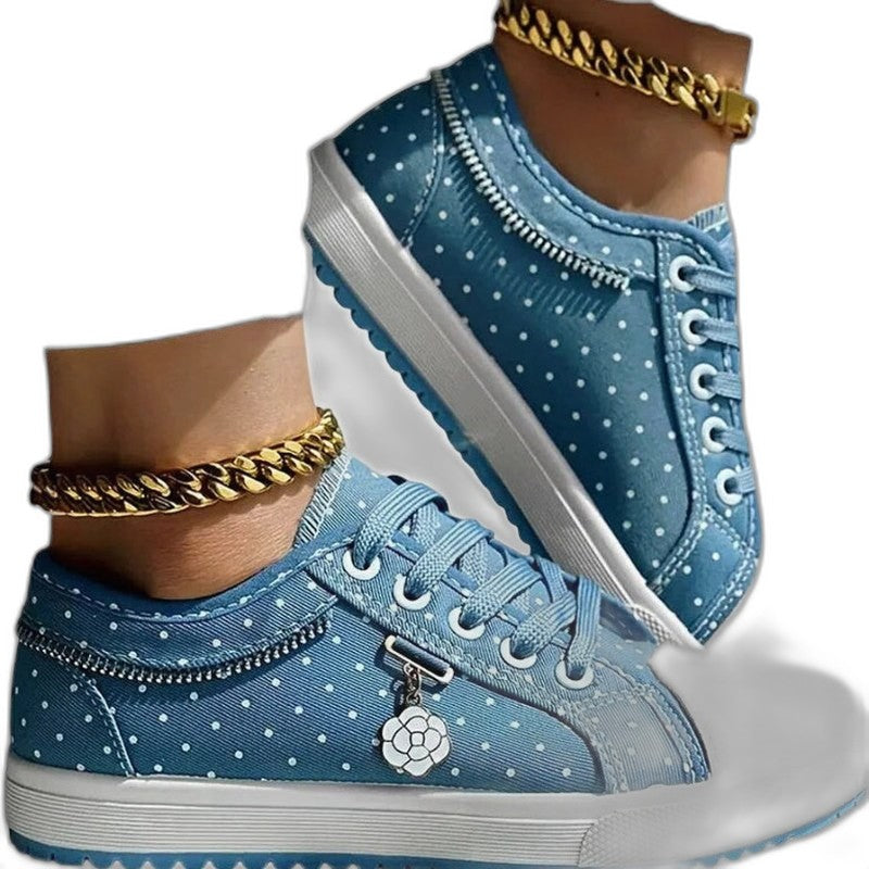 Comfortable Floral Sneakers for Women with Closed Toe Lace Up Casual Style