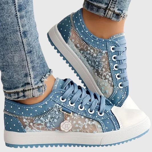 Comfortable Floral Sneakers for Women with Closed Toe Lace Up Casual Style