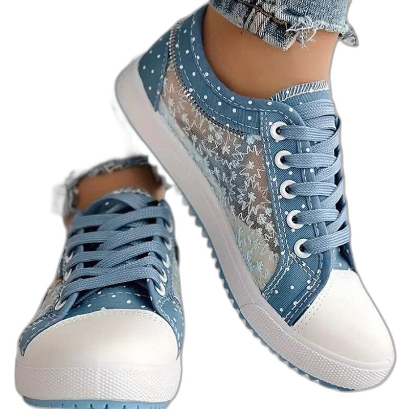 Comfortable Floral Sneakers for Women with Closed Toe Lace Up Casual Style