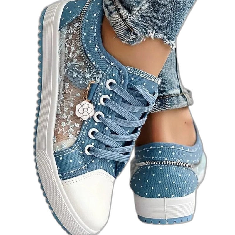 Comfortable Floral Sneakers for Women with Closed Toe Lace Up Casual Style