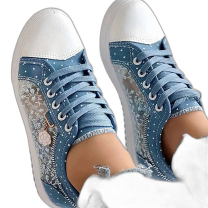 Comfortable Floral Sneakers for Women with Closed Toe Lace Up Casual Style