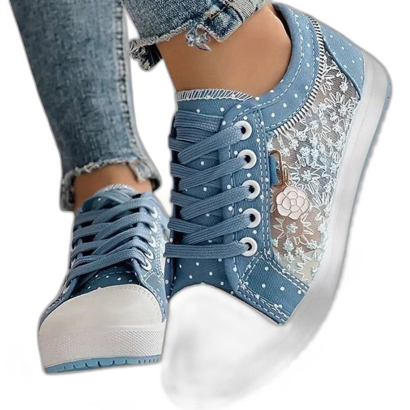 Comfortable Floral Sneakers for Women with Closed Toe Lace Up Casual Style
