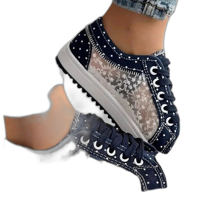 Comfortable Floral Sneakers for Women with Closed Toe Lace Up Casual Style