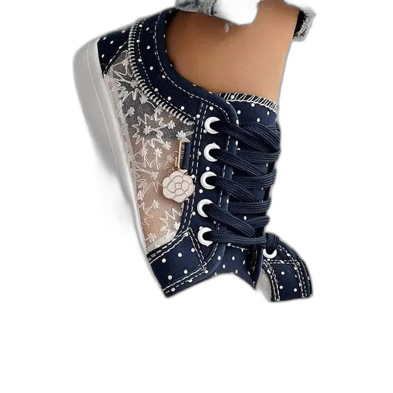 Comfortable Floral Sneakers for Women with Closed Toe Lace Up Casual Style