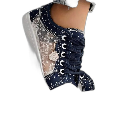 Comfortable Floral Sneakers for Women with Closed Toe Lace Up Casual Style