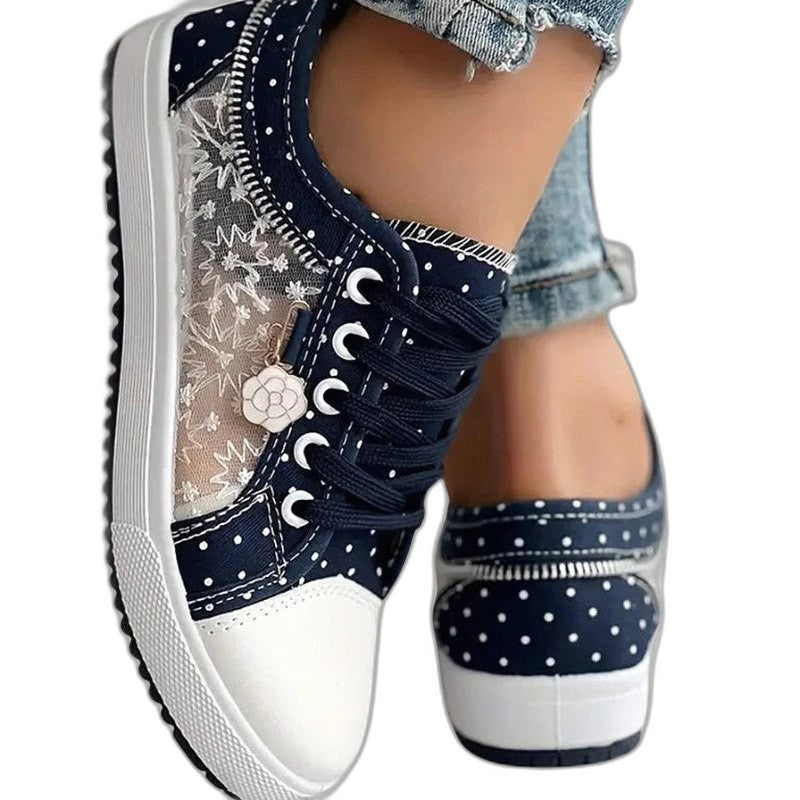 Comfortable Floral Sneakers for Women with Closed Toe Lace Up Casual Style