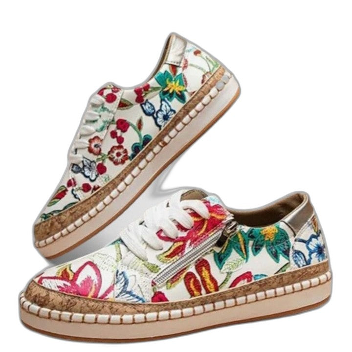 Comfortable Floral Sneakers for Women with Platform Closed Toe Lace Up Casual Style